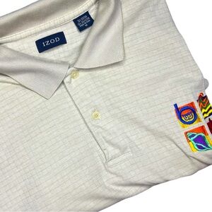 ~ IZOD Retro Vintage Y2K 90s Pop Art Men's beige Polo Shirt Size Medium